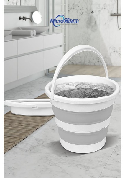 12,8 Lt Katlanır Silikon Su Kovası Banyo Temizlik Kovası
