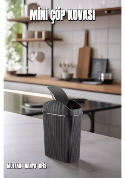 Mini Çöp Kovası, Mutfak, Banyo, Tuvalet, Ofis Çöp Kutusu Siyah