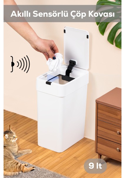Hareket Sensörlü Sessiz Kapatma Çöp Kutusu Banyo Mutfak Çöp Kovası Kapaklı Banyo Çöp Kovası 9 Lt. modelleri