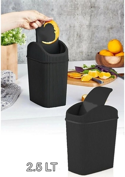 Mini Pratik Kapaklı Banyo Mutfak ve Ofis Tezgah Üstü Çöp Kutusu 2,5 Lt