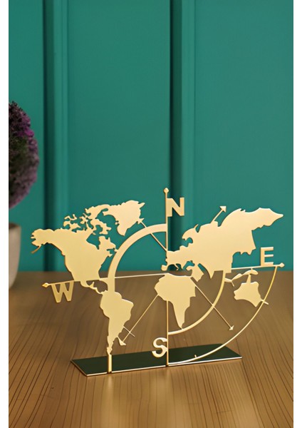 Siyah Metal Dünya Haritası Masa Üstü Biblo, Şık ve Modern Dekorasyon Parçası