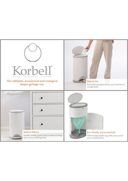 Bebek Bezi Çöp Kovası Sistemi 495 Adet Bez Kapasiteli Çöp Poşeti 16 Litre