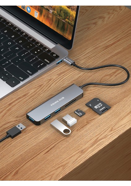 FH26 5'i 1 Arada Usb-C Çoklayıcı | 3xusb Giriş + Sd/tf Kart Okuyucu | Hızlı Veri Aktarımı & Güvenli Çip