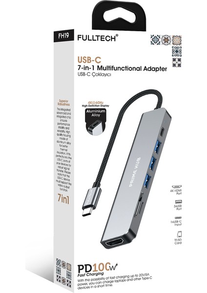 FH19 7-In-1 Usb-C Çoklayıcı Adaptör | 4K Hdmı, 100W Pd, 5gbps USB 3.0, Sd/tf Kart Okuyucu fiyatları