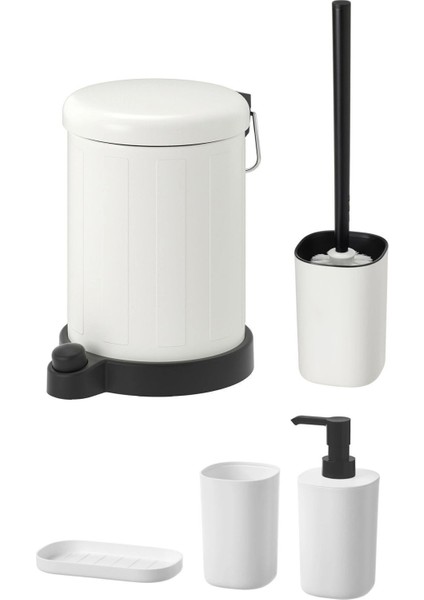 5'li Banyo Seti Çöp Kovası Diş Fırçalık Sabunluk Tuvalet Fırçası Beyaz Galvaniz Çelik ve Plastik fiyatları