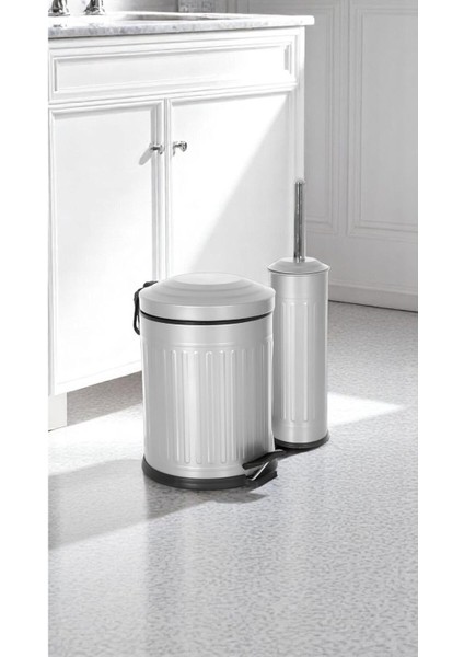 Vintage 2 Li Çöp Kovası Banyo Seti Çizgili Gri fırsatları