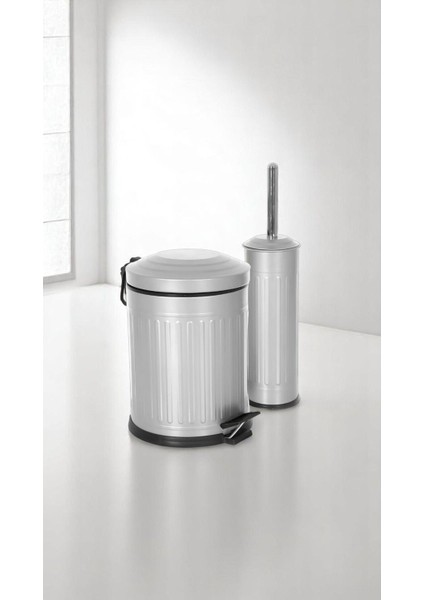 Vintage 2 Li Çöp Kovası Banyo Seti Çizgili Gri indirimleri