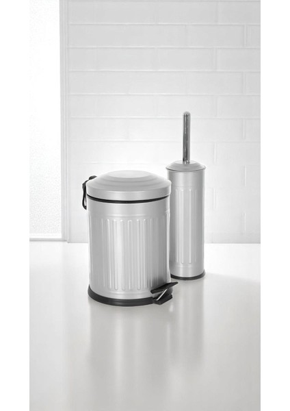 Vintage 2 Li Çöp Kovası Banyo Seti Çizgili Gri