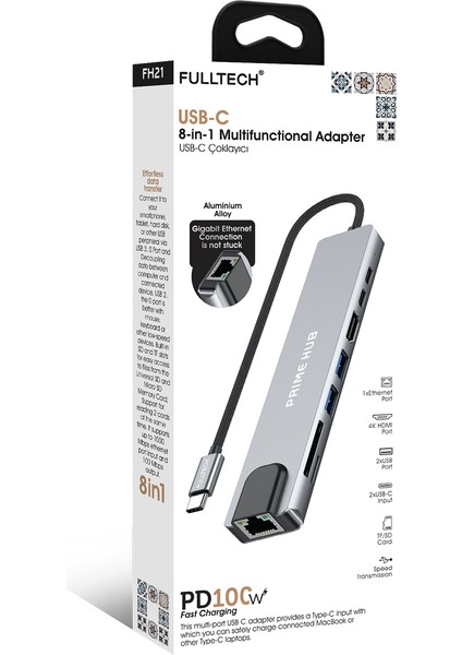 FH21 8-In-1 Usb-C Çoklayıcı | 4K Hdmı, 100W Pd, Gigabit Ethernet, Sd/tf Kart Okuyucu, 2xusb-C + 2xusb 3.0 Çoklu Bağlantı Adaptörü fiyatları