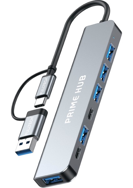 FH28 7-In-2 Usb-C+A Çoklayıcı | 5x USB Girişi + 2x Usb-C | 5gbps Hızlı Veri Aktarımı | Laptop & MacBook Uyumlu Çoklu Port Adaptör