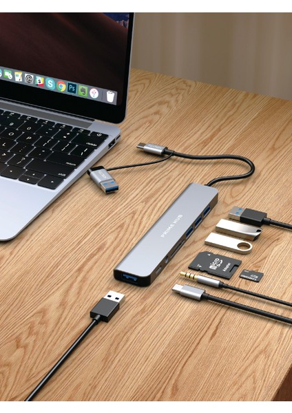 FH27 Usb-C + A 8-In-2 Çoklayıcı | 5gbps Hız | Sd Kart Okuyucu | 3.5mm Jack | Alüminyum Gövde modelleri