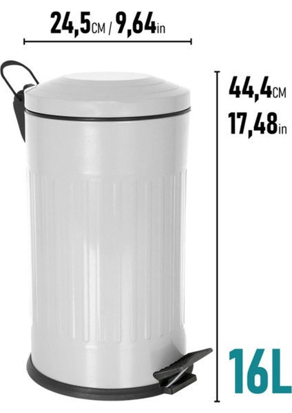 16 Lt Vintage Serisi Amortisör Kapaklı Gri Çöp Kovası (Banyo - Mutfak - Tuvalet - Balkon) fiyatları