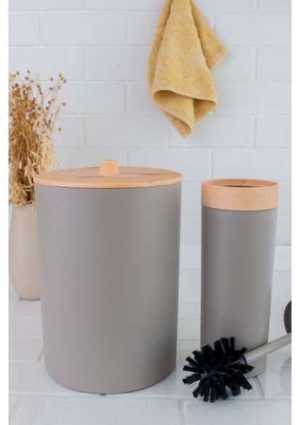 Bambu Desenli Çöp Kovası ve Klozet Wc Fırçası 2’li Set modelleri