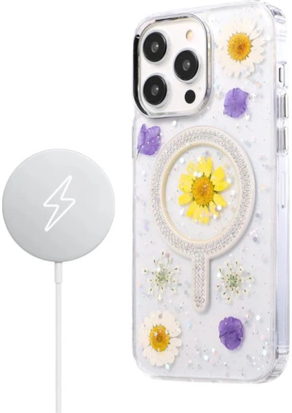 iPhone 15 Pro Flower Magsafe Kapak - Mor