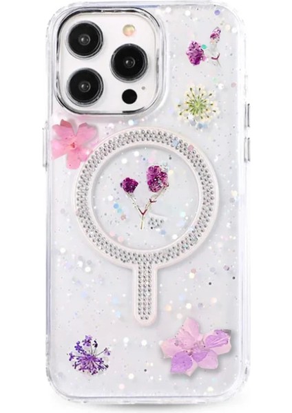 iPhone 15 Pro Flower Magsafe Kapak - Mor