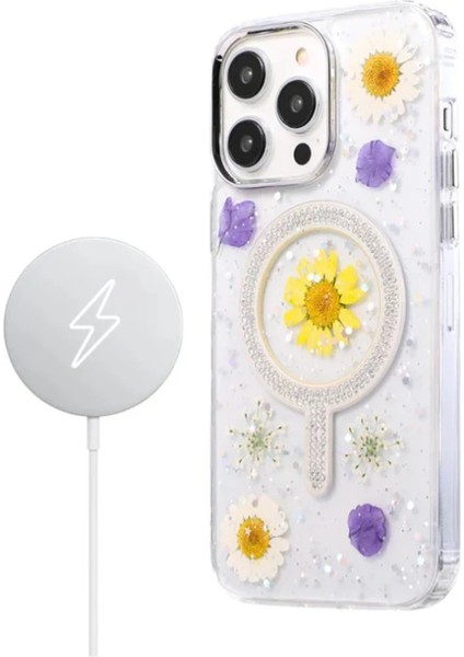 iPhone 15 Pro Flower Magsafe Kapak - Mor