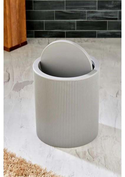 6,5 Lt Yuvarlak Çizgi Model Banyo Mutfak Çöp Kovası Gri indirimleri