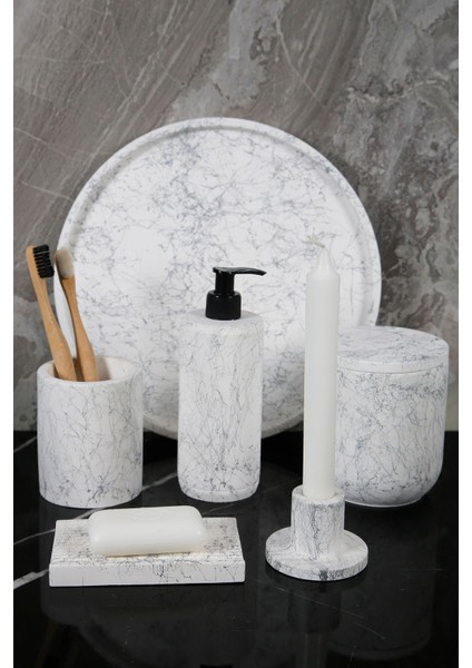 12 Parça Mermer Desenli Beton Banyo Seti Katı Sıvı Sabunluk Diş Fırçalık Çöp Kovası Tepsi Mumluk fiyatları