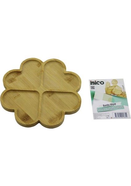 Yuvarlak 4 Kalp Bölmeli Ahşap Bambu Servis Sunum Tepsi - Tahtası 21 x 1.4cm (4887)