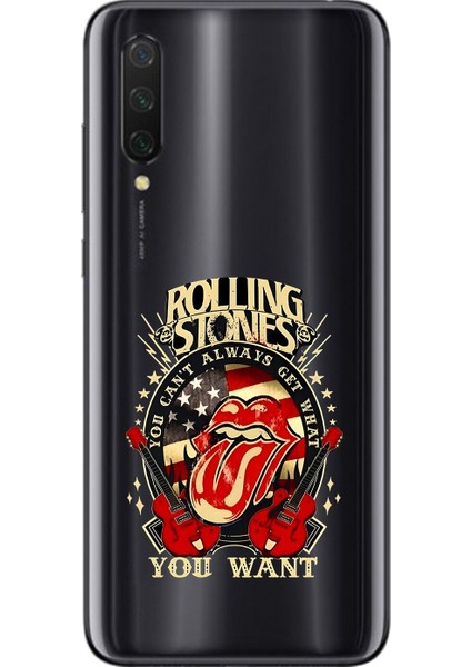 Xiaomi Mi 9 Lite Uyumlu Şeffaf Kılıf Rolling Stones Tasarımlı