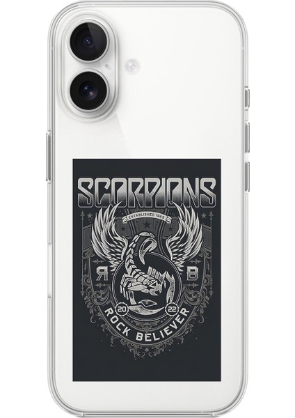 iPhone 16 Uyumlu Şeffaf Kılıf Scorpions Tasarımlı