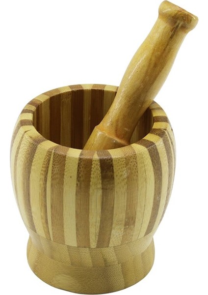 Ahşap Bambu - Çizgili Havan Sarımsak Dövecek Ç: 9.5cm--D: 6.6cm--Y:10.5cm Fileli Ambalaj (5067)