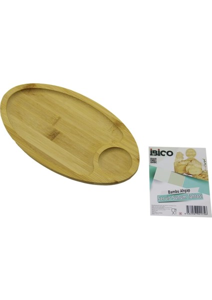 Oval 2 Bölmeli=1+1 Ahşap Bambu Servis Sunum Tepsi - Tahtası Mini Tepsi 25 x 14 x 1.4cm (4887)