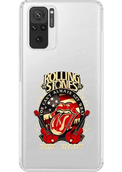 Xiaomi Redmi Note 10 Uyumlu Şeffaf Kılıf Rolling Stones Tasarımlı