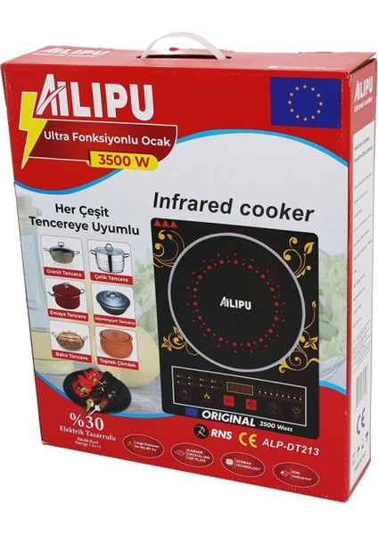 Dijital Tekli Elektrikli Ultra Fonksiyonlu Ocak 3500W Kızılötesi Pişirici Zamanlayıcı Dokunmatik ALP-DT213 (4887)
