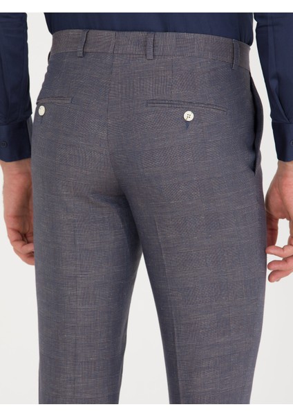 Erkek Lacivert Slim Fit Keten Karışımlı Pantolon 50265200-VR033