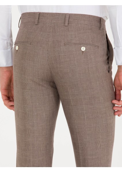 Erkek Kahverengi Slim Fit Keten Karışımlı Pantolon 50265200-VR029