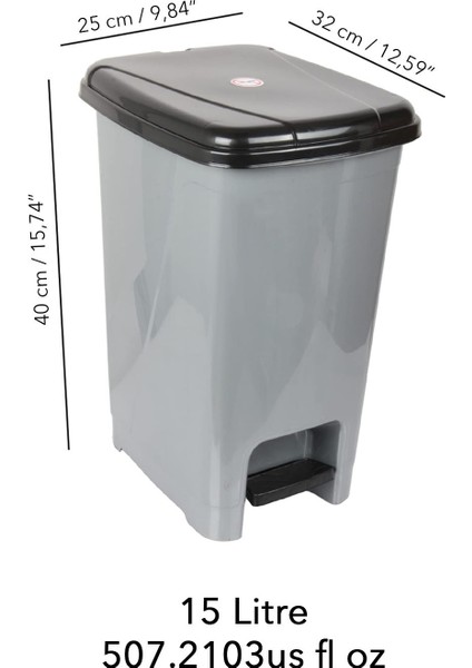 Pedallı Gri Banyo Mutfak Çöp Kovası Siyah Kapaklı Slim Pedallı Çöp Kovası 15 Litre indirimleri