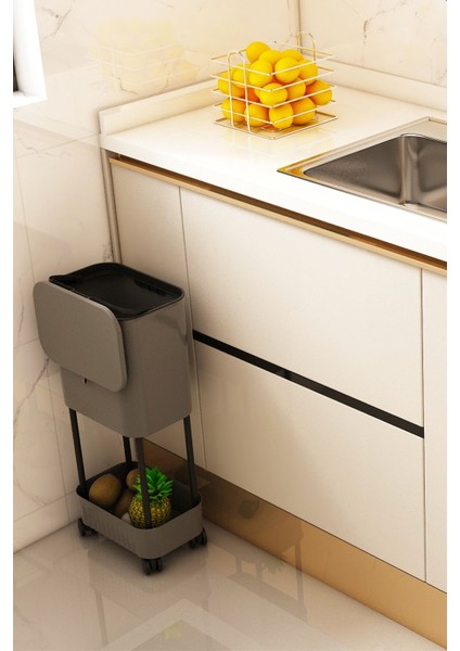 15 Litre Tek Raf Üniteli Tekerlekli Fonksiyonel Kapaklı Banyo ve Mutfak Çöp Kovası