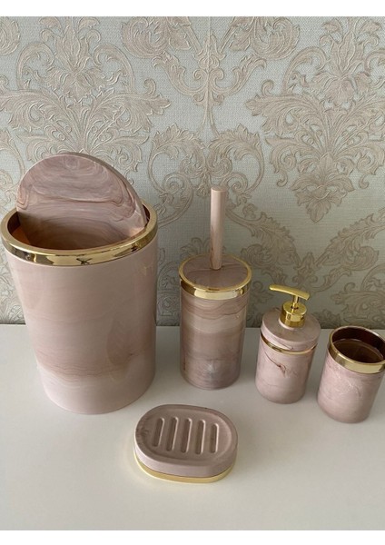 Parça Mermer Desen Banyo Seti / Wc Fırçalık, Sıvı - Katı Sabunluk, Çöp Kovası, Diş Fırçalık fırsatları
