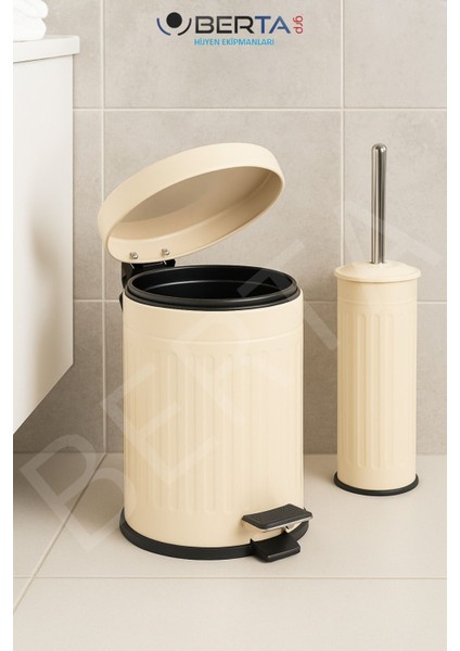Vintage Banyo Seti Krem Çöp Kovası 5lt Tuvalet Fırçası Lüks Model - Mini Boy Çöp Poşeti Hediyelidir modelleri