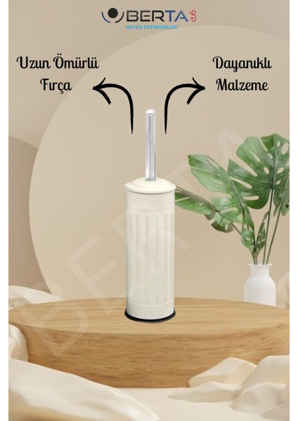 Vintage Banyo Seti Krem Çöp Kovası 5lt Tuvalet Fırçası Lüks Model - Mini Boy Çöp Poşeti Hediyelidir