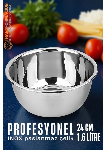 Inox Kase - 24 cm 1.6 Litre Karıştırma Kabı Profesyonel 304 Paslanmaz Çelik 721837 fiyatları