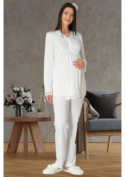 Mecit 1517 Ekru Sabahlıklı Lohusa Pijama Takımı fiyatları