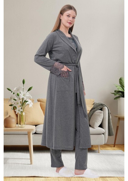 Mecit 6003 Füme Sabahlıklı Lohusa Pijama Takımı