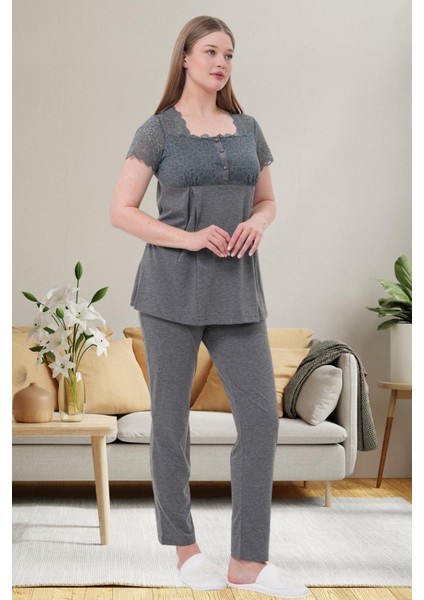 Mecit 6003 Füme Sabahlıklı Lohusa Pijama Takımı modelleri