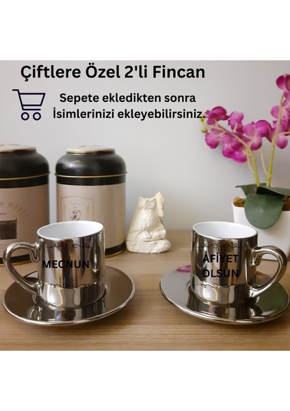 Çiftlere Özel Afiyet Olsun Temalı Isimlerinizin Bulunduğu 2'li Türk Kahvesi Fincanlar