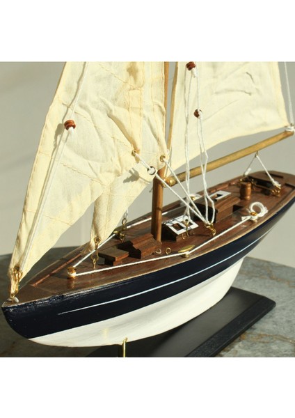 El Yapımı Ahşap Yelkenli Gemi Maketi, Kumaş ve Ahşap Detaylı, 40-60CM