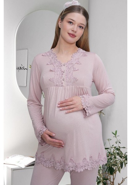 Mecit 1501 Gül Kurusu Hamile Lohusa Pijama Takımı