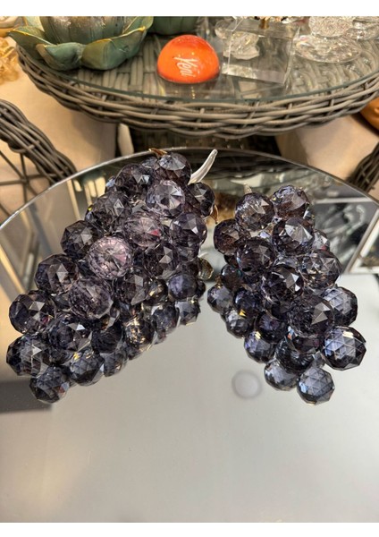 Füme ve Altın Detaylı Ikili Dekoratif Kristal Cam Aksesuar Seti