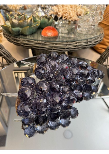 Füme ve Altın Detaylı Ikili Dekoratif Kristal Cam Aksesuar Seti