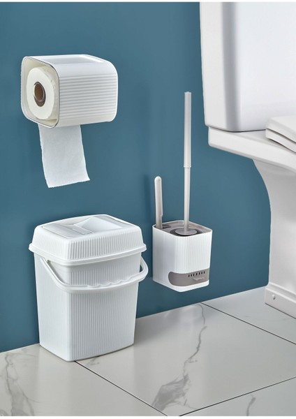 3'lü Banyo Seti Tuvalet Kağıtlığı/ Asmalı Pis Su Hazneli Tuvalet Fırçası/ Tuvalet Çöp Kovası 5 Litr
