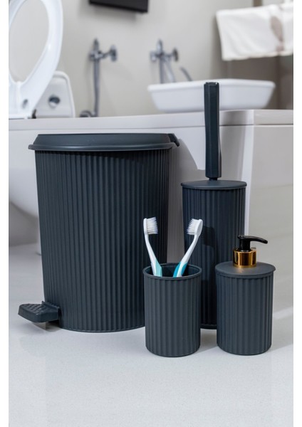4'lü Banyo Seti Plastik 5 Lt Iç Kovalı Çöp Kovası Tuvalet Fırçası Lavabo Takımı