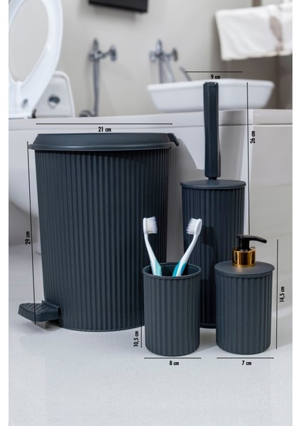 4'lü Banyo Seti Plastik 5 Lt Iç Kovalı Çöp Kovası Tuvalet Fırçası Lavabo Takımı