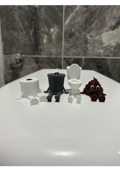 4'lü Eğlenceli Banyo Dekoratif Figür Seti /tuvalet Kağıdı, Kaka Emojisi, Çöp Kovası, Klozet Aksesua modelleri