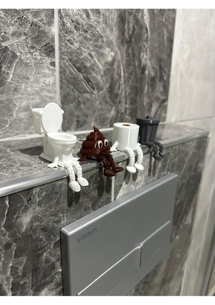 4'lü Eğlenceli Banyo Dekoratif Figür Seti /tuvalet Kağıdı, Kaka Emojisi, Çöp Kovası, Klozet Aksesua indirimleri